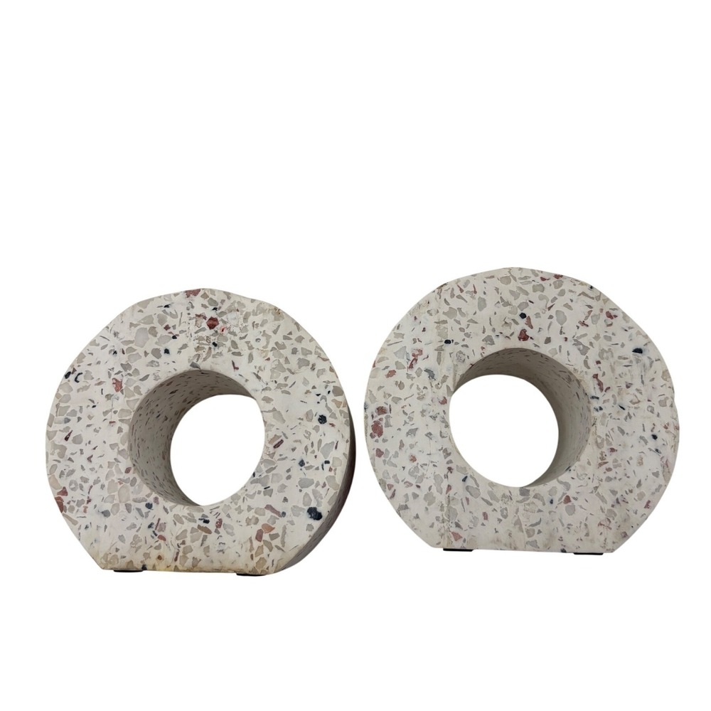 Terrazzo Bookends Modern Speckled Stone Composite 4" Heavy Minimalist Decor Pair